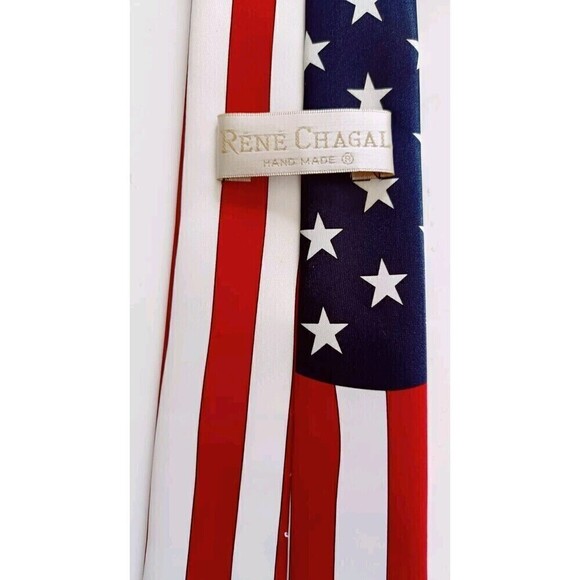 Rene Chagal Neck Tie America Patriotic Hand Made USA Flag Bald Eagle Stars - Picture 5 of 6